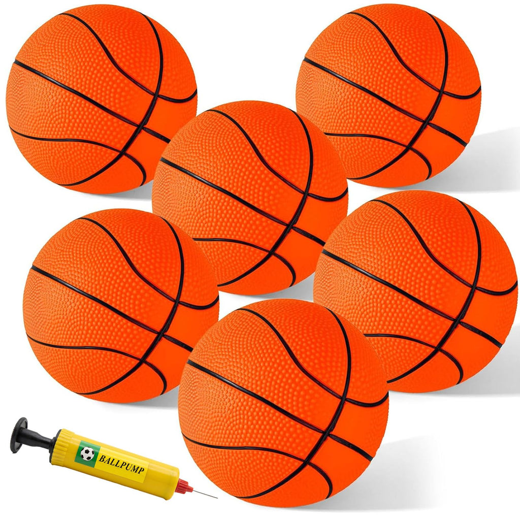 Shindel 6-Pack Mini Basketballs 4.7 Inch Orange Rubber Inflatable Balls with Pump for Kids Indoor Outdoor Play