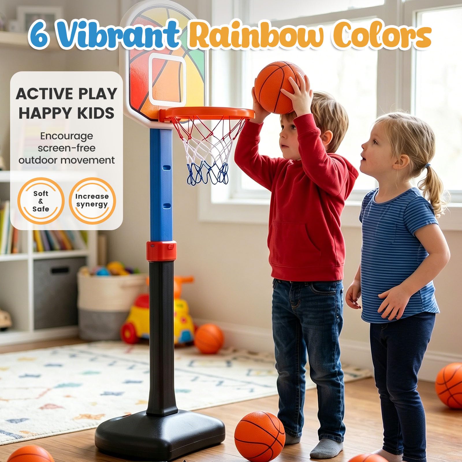 Shindel 6-Pack Mini Basketballs 4.7 Inch Orange Rubber Inflatable Balls with Pump for Kids Indoor Outdoor Play