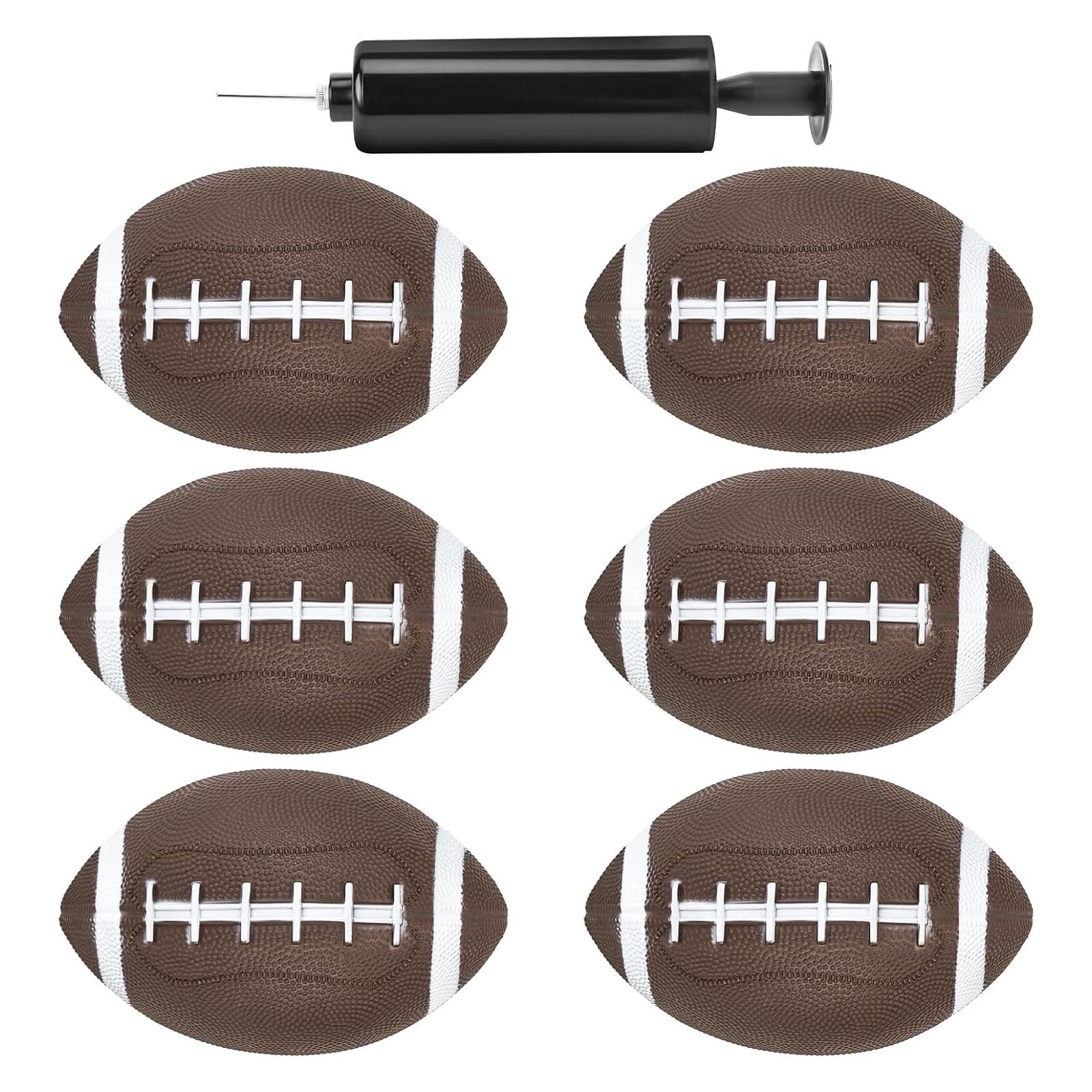 Shindel 6-Pack Mini Inflatable Footballs 6.3 Inch – Waterproof Outdoor/Indoor Toys for Kids with Pump, Party Favors