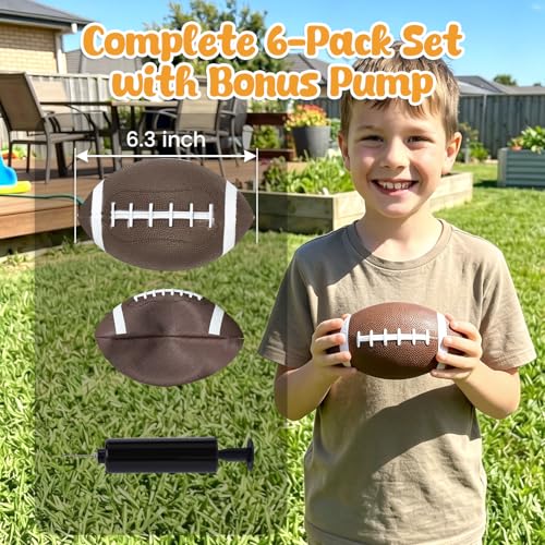Shindel 6-Pack Mini Inflatable Footballs 6.3 Inch – Waterproof Outdoor/Indoor Toys for Kids with Pump, Party Favors