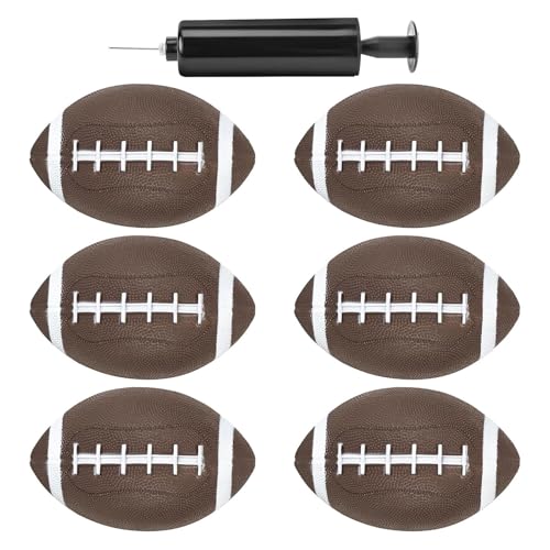 Shindel 6-Pack Mini Inflatable Footballs 6.3 Inch – Waterproof Outdoor/Indoor Toys for Kids with Pump, Party Favors