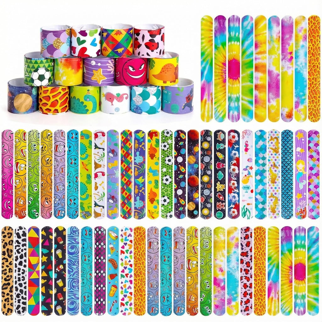 Shindel 96-Pack Slap Bracelets - Bulk Wristbands for Party Favors, Classroom Prizes, and Birthday Goody Bags