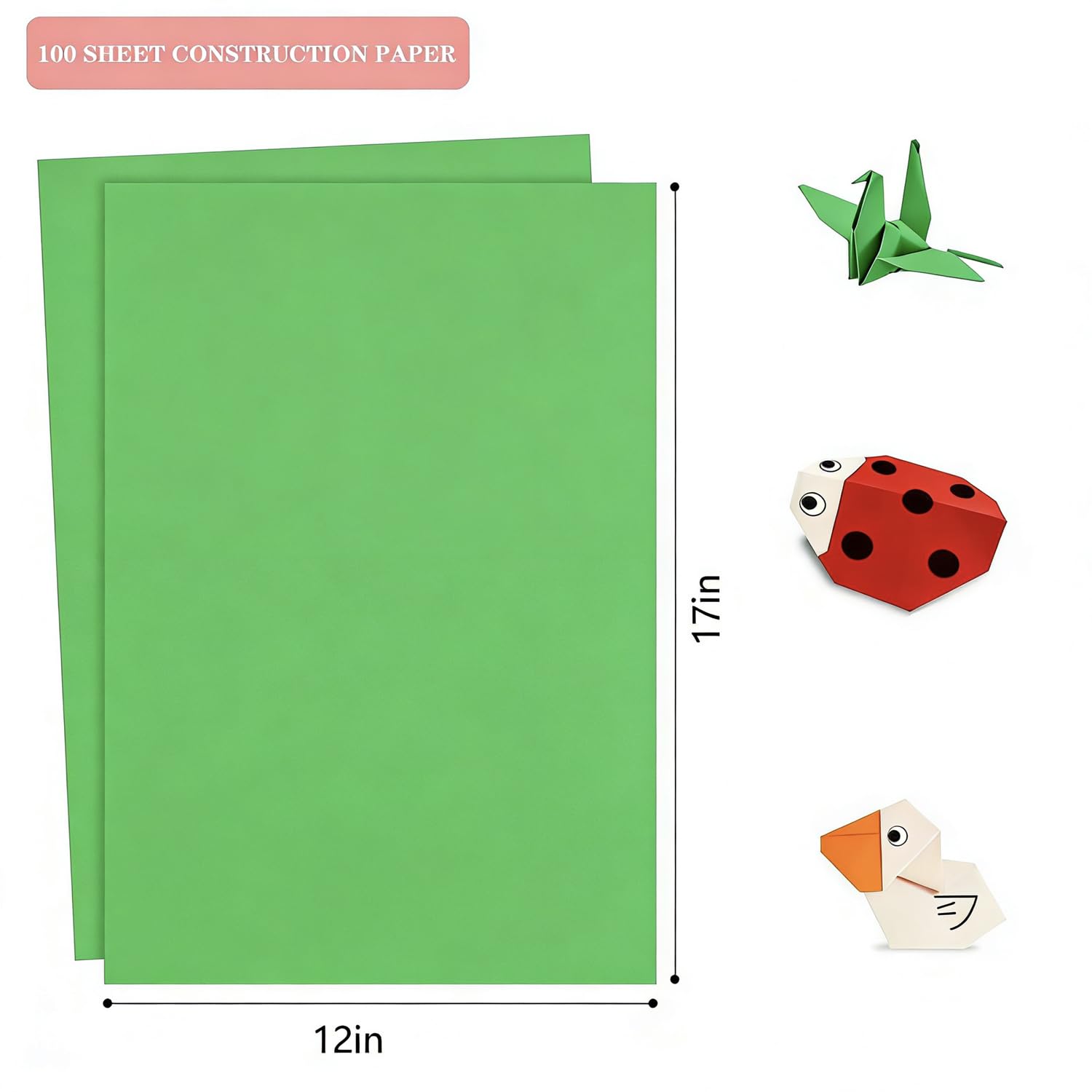 Shinok 12x17 Inch Green Craft Paper – 100 Sheets, 55 lbs, Matte Finish for Drawing & Art Projects