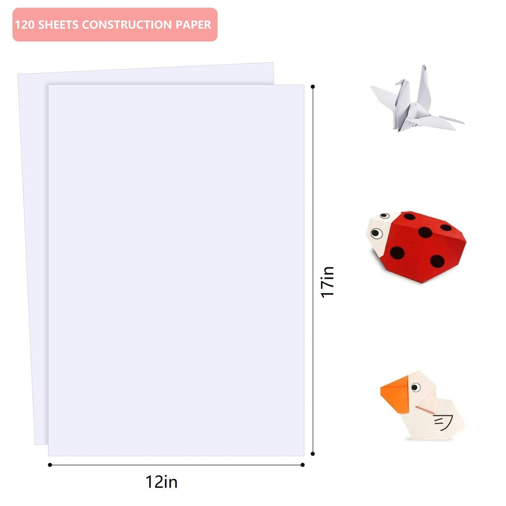 Shinok White Construction Paper 12x17 Inch - 120 Sheets, 55lb Standard Weight for Art and Crafts
