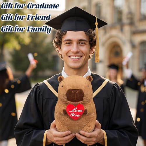 SHINUOER 12-Inch Graduation Capybara Plush with Red Heart – Kawaii Stuffed Animal Gift