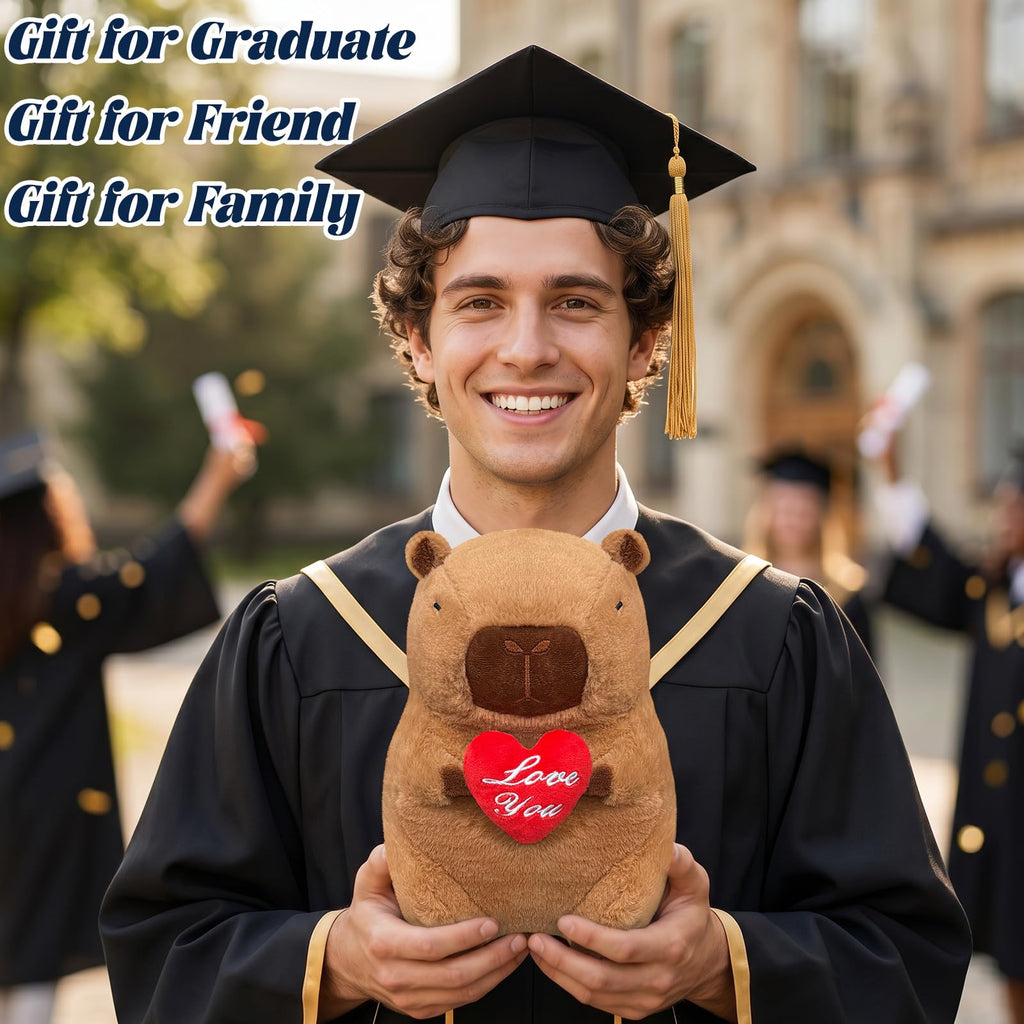 SHINUOER 12-Inch Graduation Capybara Plush with Red Heart – Kawaii Stuffed Animal Gift