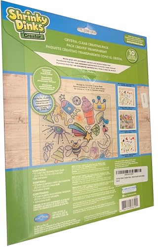 Shrinky Dinks Crystal Clear Sheets – 10 Pack for Kids' Shrinkable Crafts