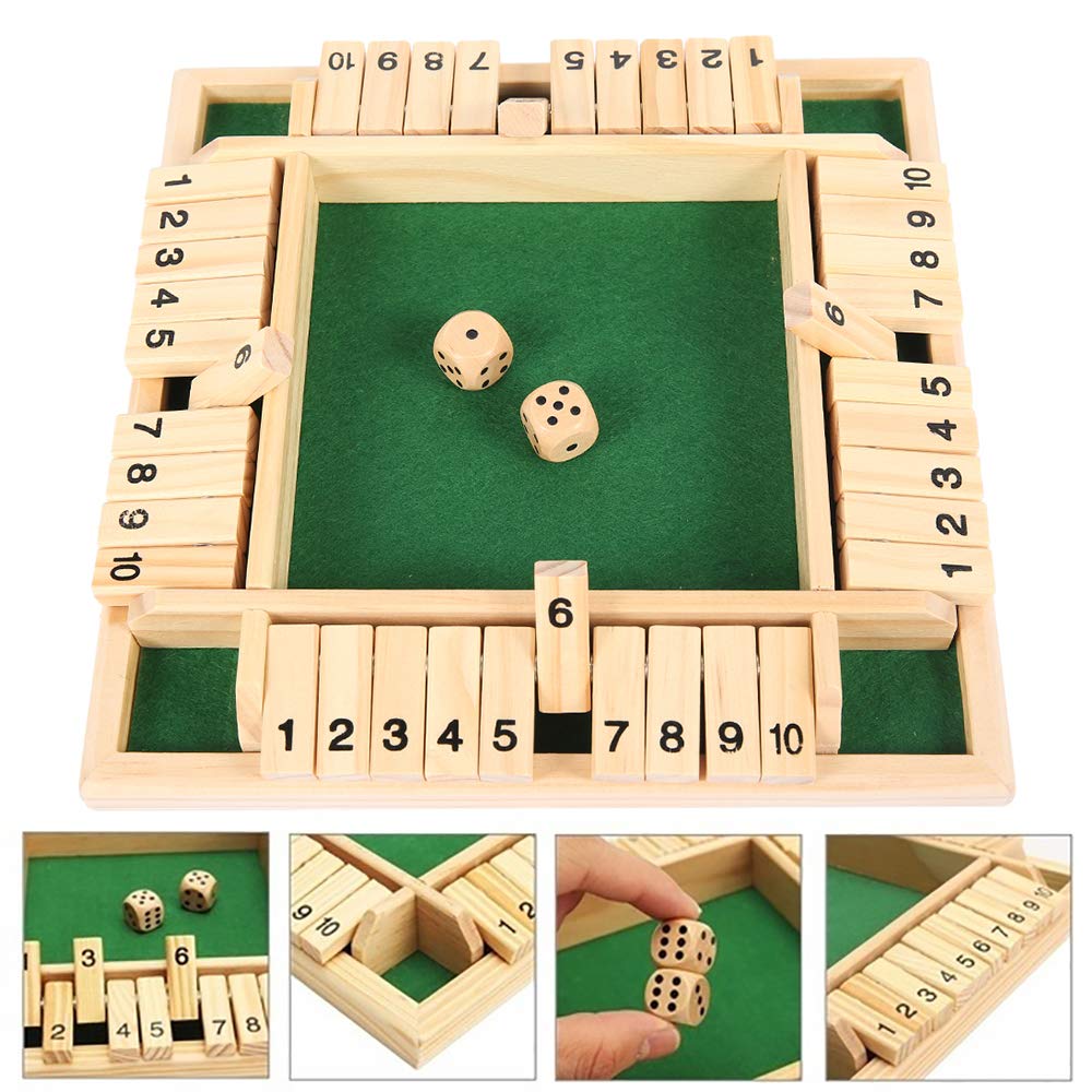 Shut the Box Dice Game - Wooden Board Math Game for 2-4 Players, Family Classics with Instructions (Green)