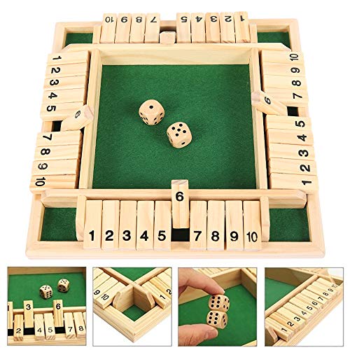 Shut the Box Dice Game - Wooden Board Math Game for 2-4 Players, Family Classics with Instructions (Green)