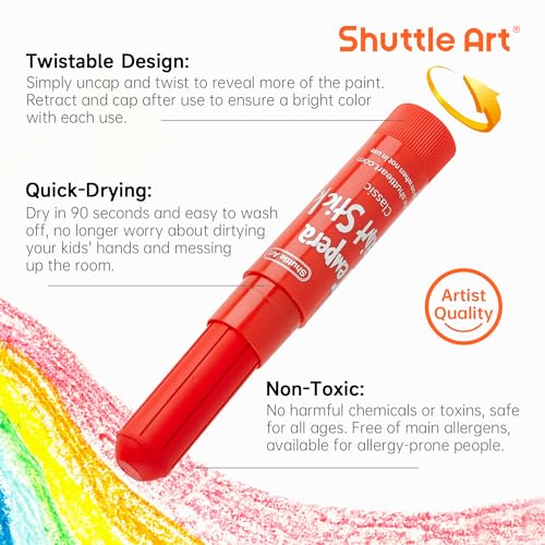 Shuttle Art Tempera Paint Sticks, 15 Colors – Quick-Drying, Washable, Kid-Safe