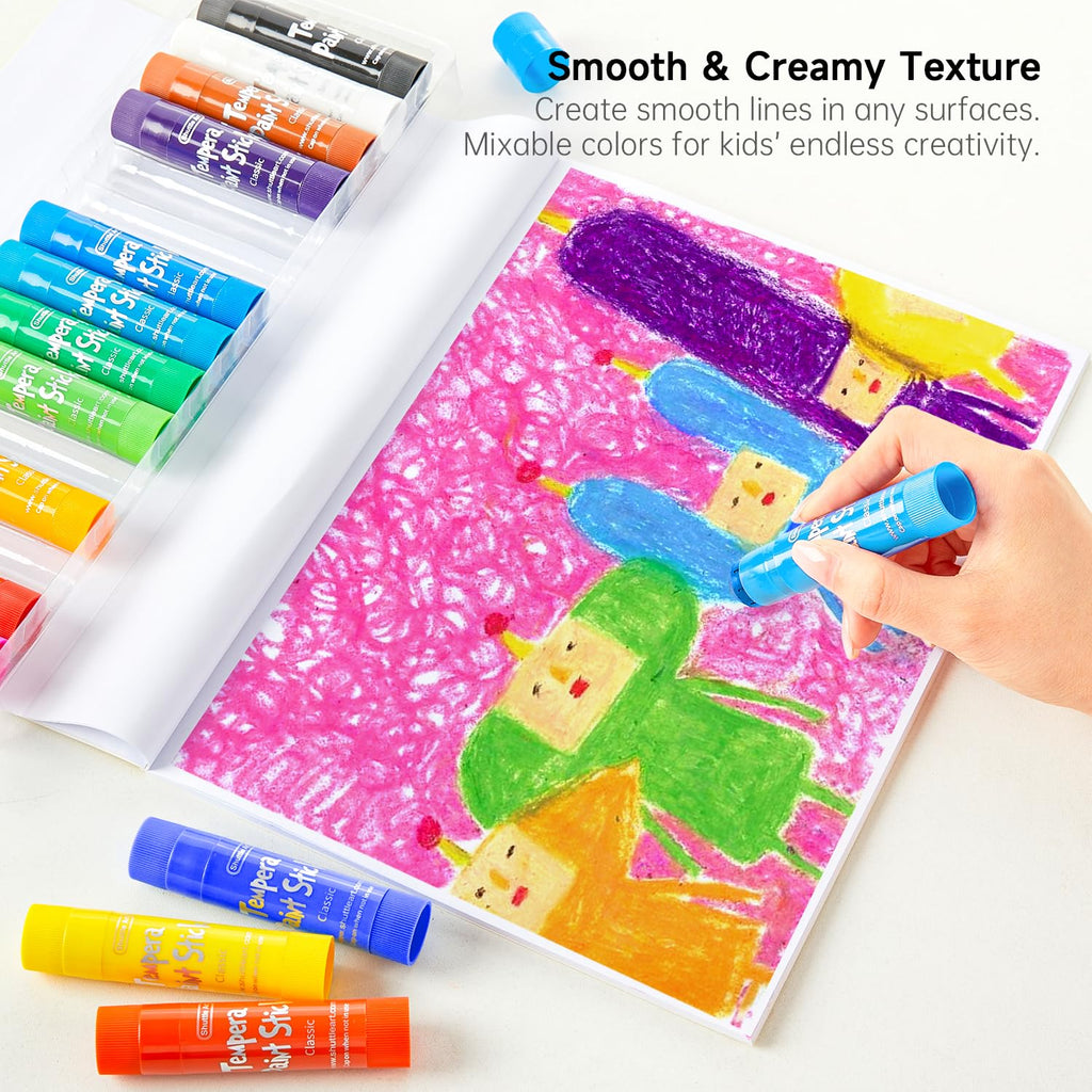 Shuttle Art Tempera Paint Sticks, 15 Colors – Quick-Drying, Washable, Kid-Safe