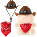 Shyyween 2 Pcs 17cm Doll Cowboy Costume Accessories – Mini Western Cowboy Hat with Bandana Scarf Set for Collectors