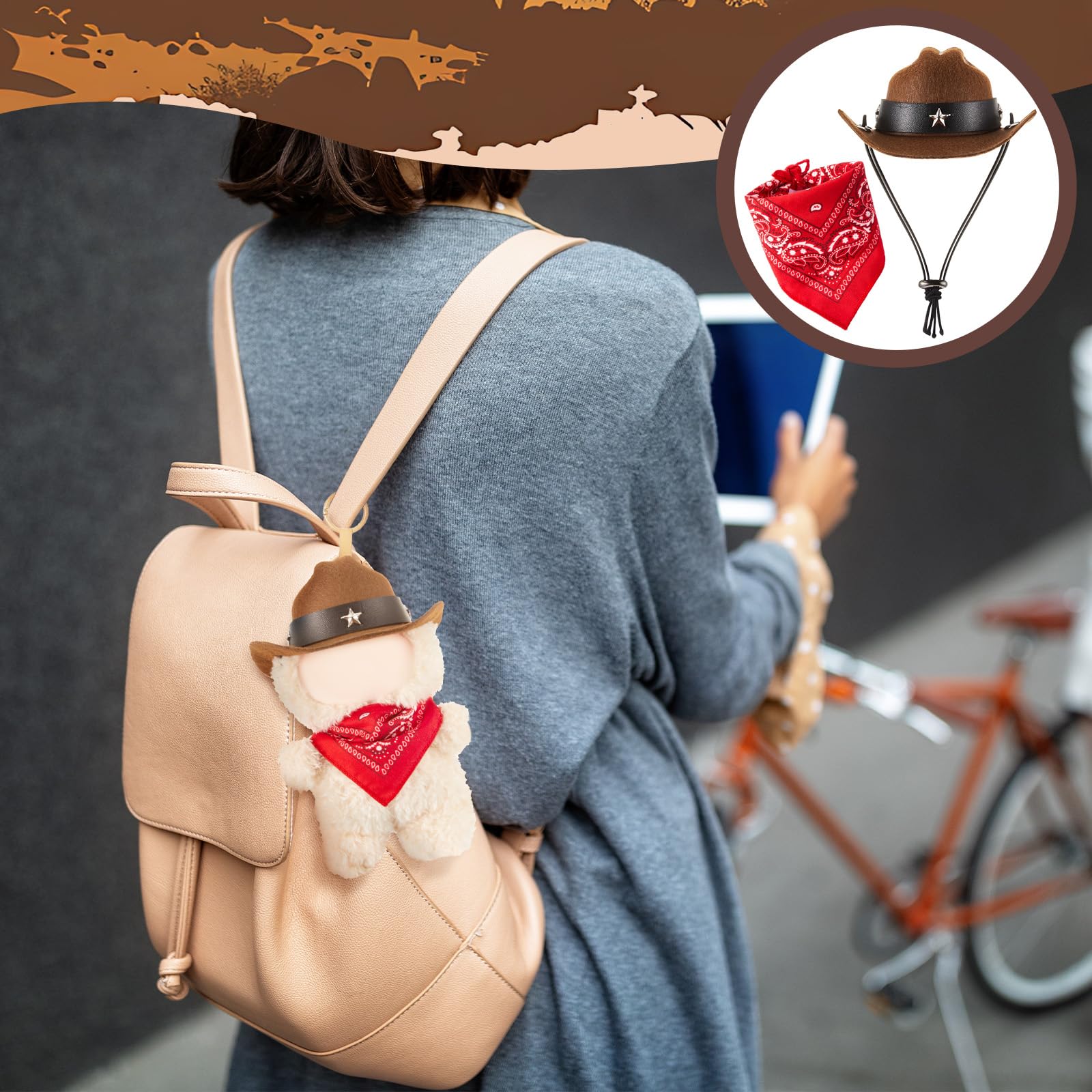 Shyyween 2 Pcs 17cm Doll Cowboy Costume Accessories – Mini Western Cowboy Hat with Bandana Scarf Set for Collectors