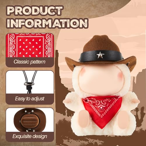 Shyyween 2 Pcs 17cm Doll Cowboy Costume Accessories – Mini Western Cowboy Hat with Bandana Scarf Set for Collectors