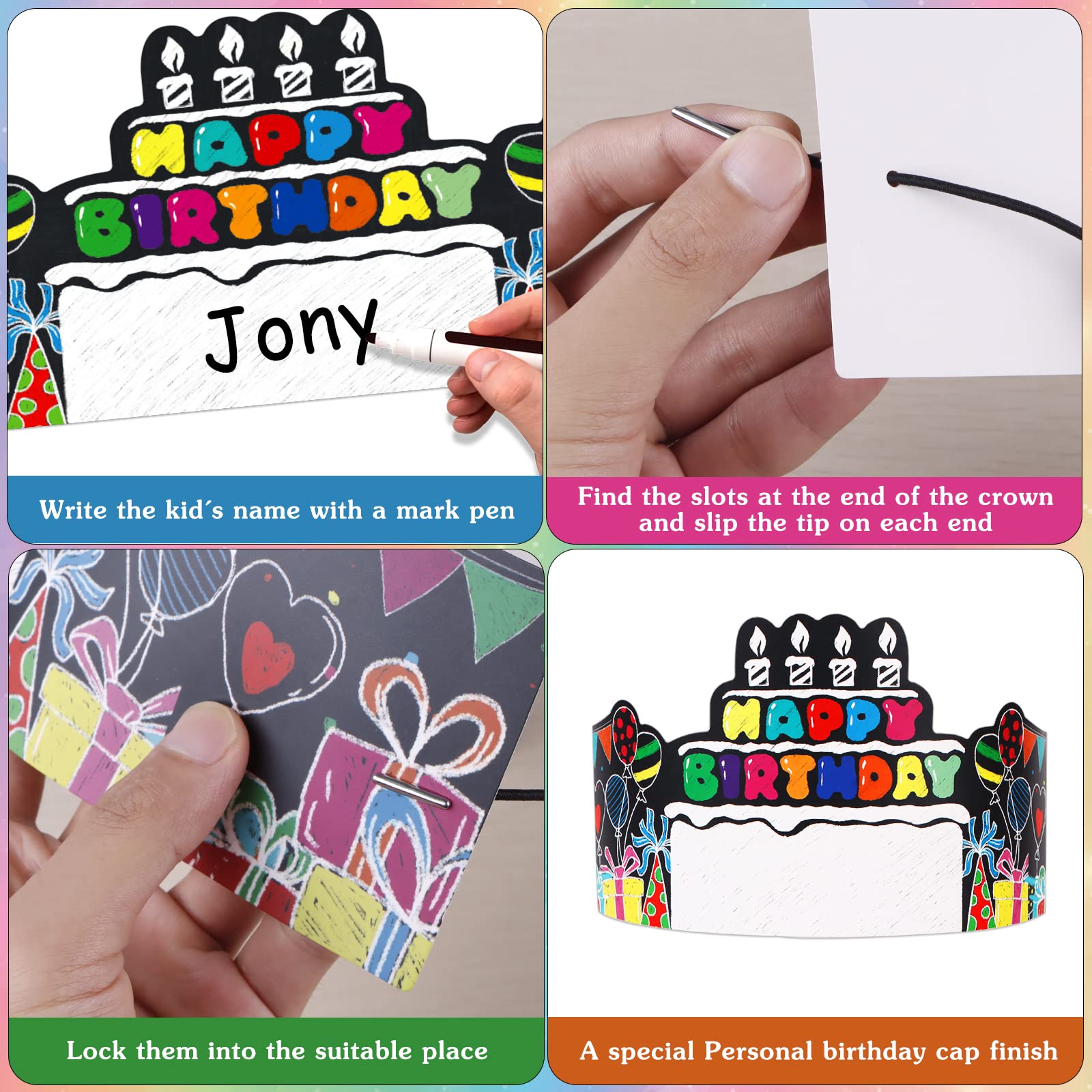 SICOHOME Paper Crown Hats for Kids - 36 Pack Adjustable Birthday Crowns for Classroom Party Supplies