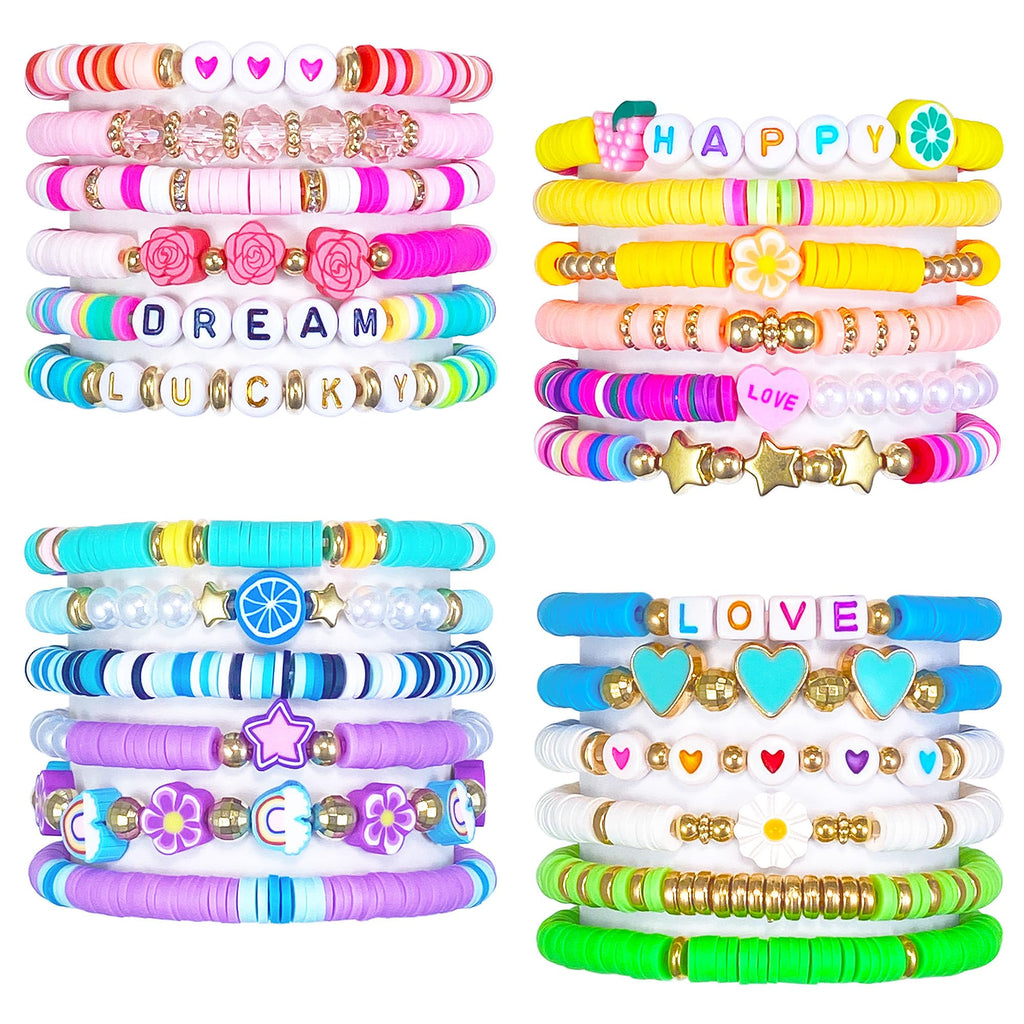 SIELEVIN 10 Pack Colorful Clay Bead Friendship Bracelets for Girls Teens Women - Beach Style Jewelry Set