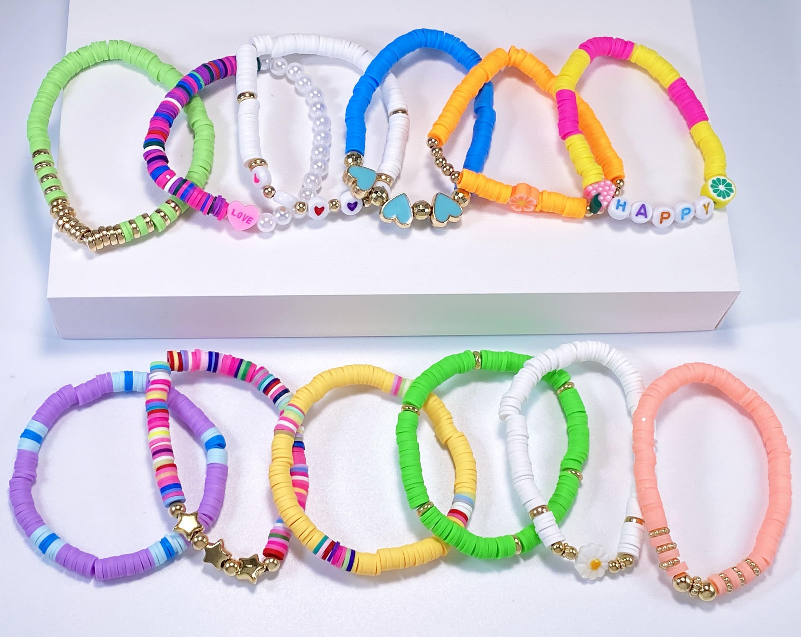 SIELEVIN 10 Pack Colorful Clay Bead Friendship Bracelets for Girls Teens Women - Beach Style Jewelry Set