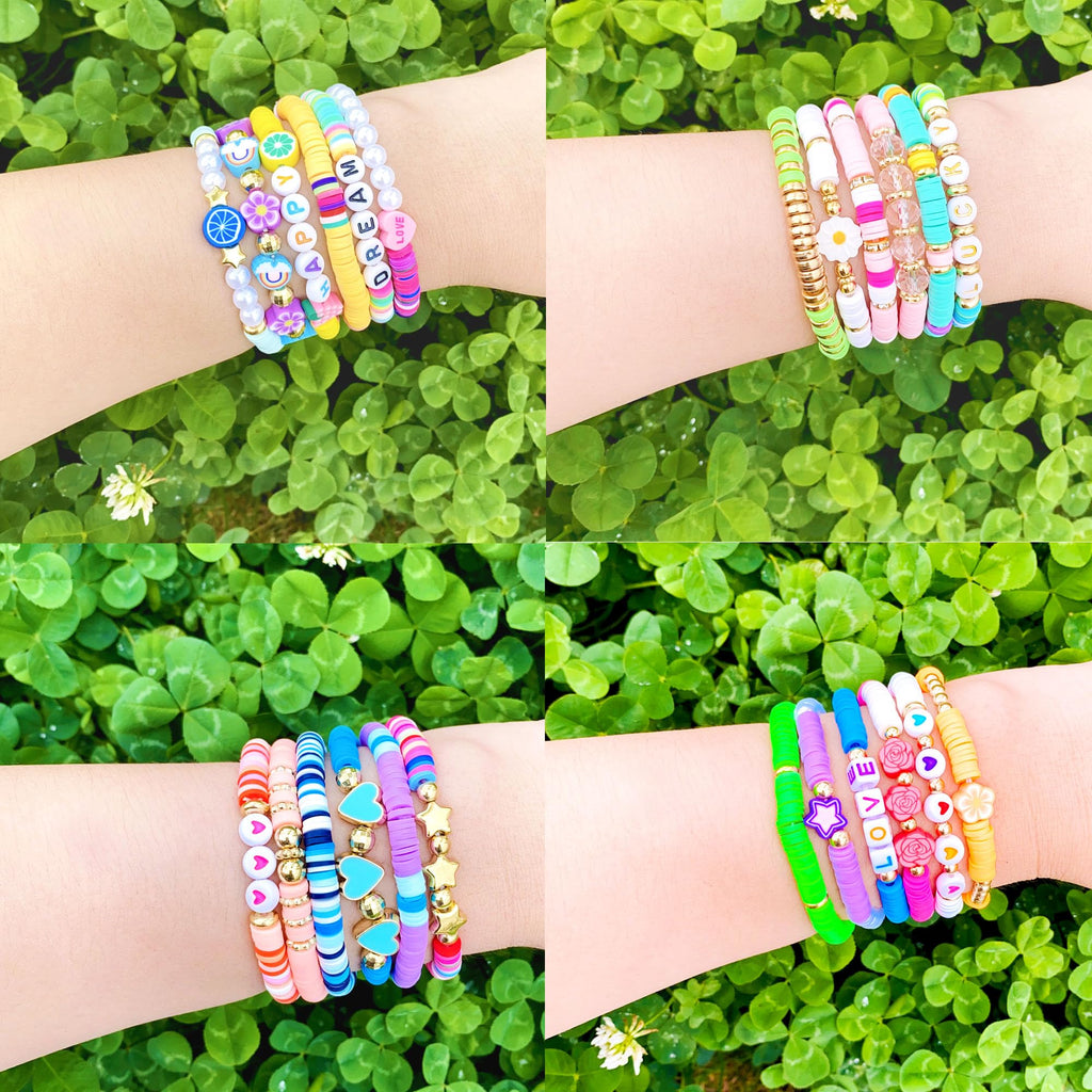 SIELEVIN 10 Pack Colorful Clay Bead Friendship Bracelets for Girls Teens Women - Beach Style Jewelry Set