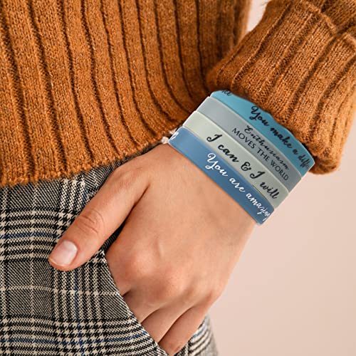 Sieral 50-Pack Inspirational Silicone Wristbands – Motivational Rubber Bracelets with Positive Quotes for Students, Women, Men, Bulk