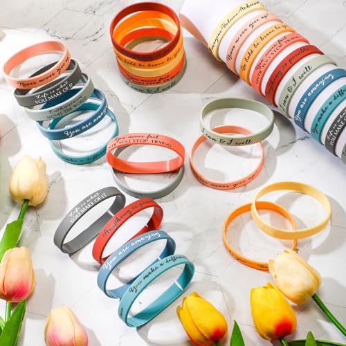 Sieral 50-Pack Inspirational Silicone Wristbands – Motivational Rubber Bracelets with Positive Quotes for Students, Women, Men, Bulk