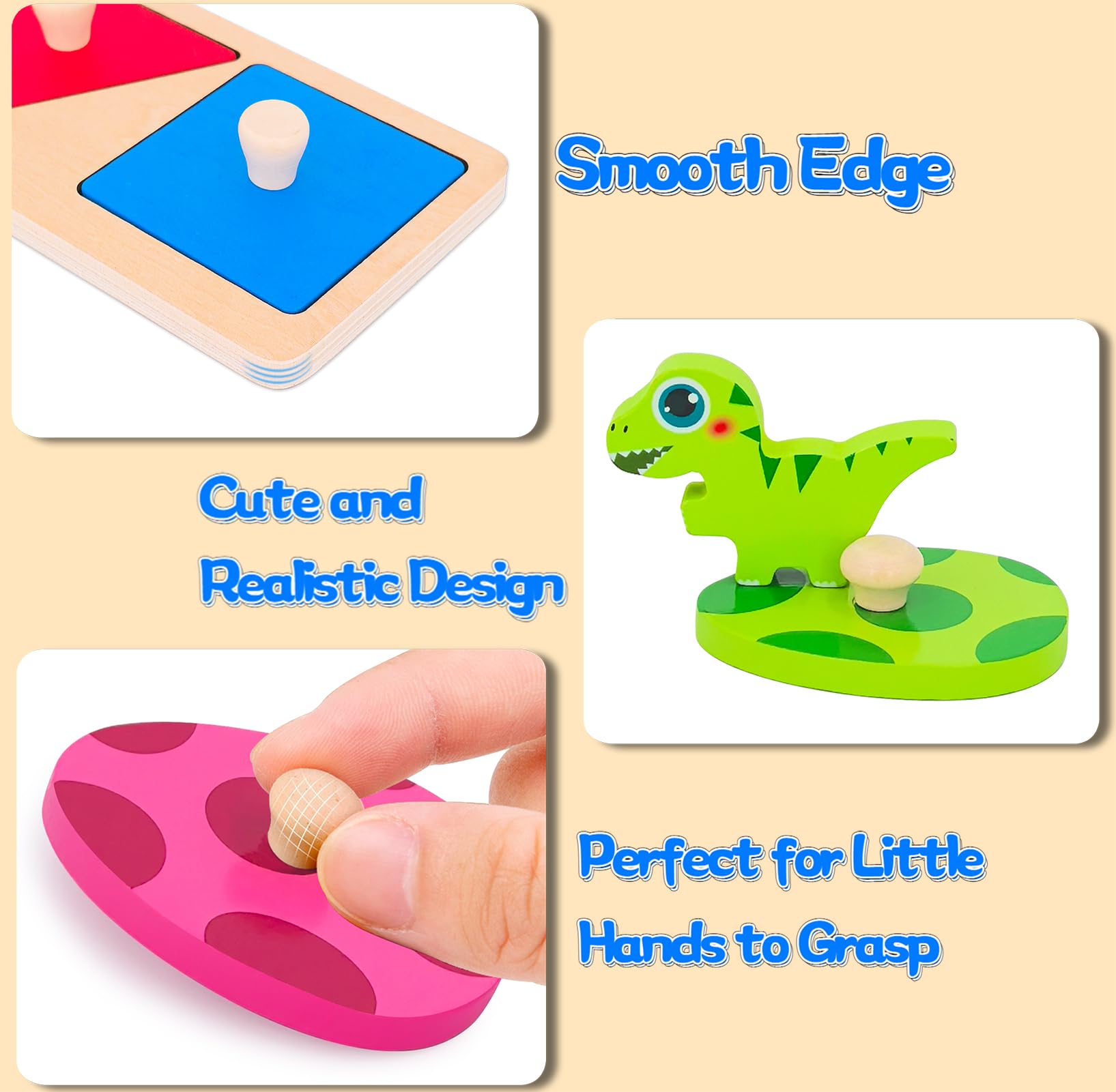 SIERLIKY Wooden Peg Puzzle for Toddlers - Montessori Color Sorting & Shape Matching Dinosaur Eggs Toy