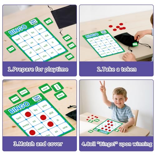 Sight Word Bingo Game – Learn to Read with Level 1 & 2, Kindergarten Preschool Reading Activities, Classroom & Homeschool