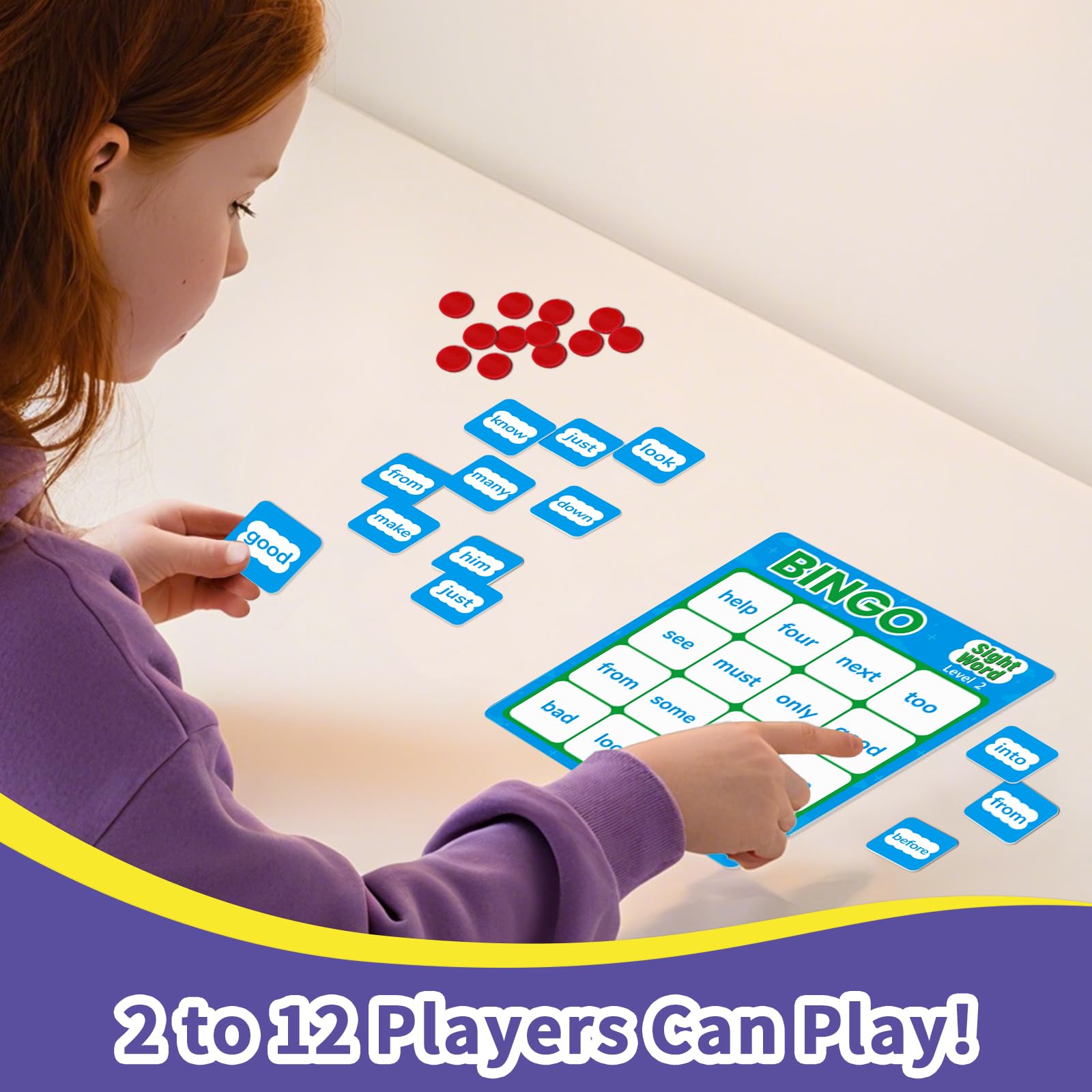 Sight Word Bingo Game – Learn to Read with Level 1 & 2, Kindergarten Preschool Reading Activities, Classroom & Homeschool