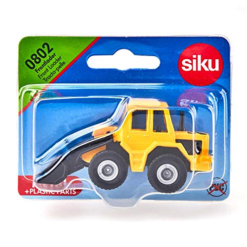 Siku 0802 Front Loader Diecast Model – Movable Loading Arm, Yellow/Black, 7.7 cm