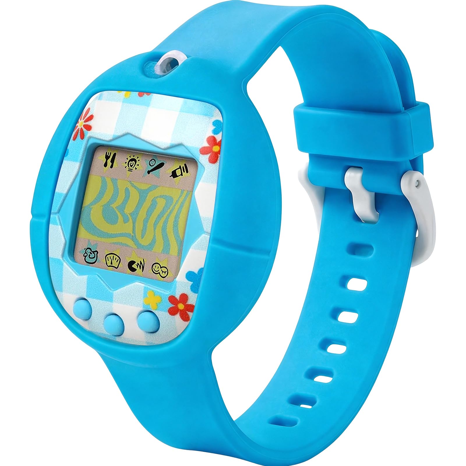 Silicone Wristband for Tamagotchi Original – Blue, Adjustable Anti-Drop Strap for Gen 1 & 2, Neon, Retro Flowers, 90s Edition, Fresh Strawberry