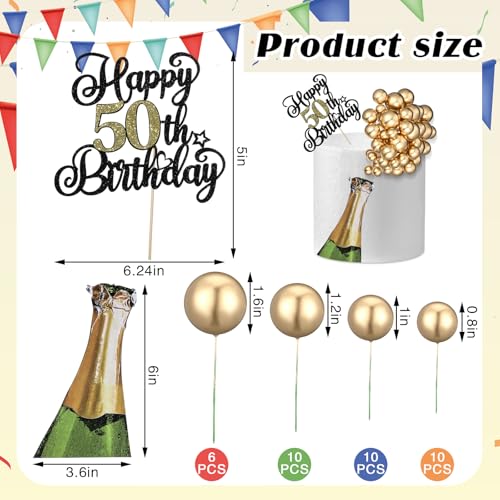 Silipull 38 Pcs 50th Birthday Cake Topper Set with Gold Balls – 6.1 x 5 Inch Banner and Beer Decoration for Men Anniversary Party Supplies