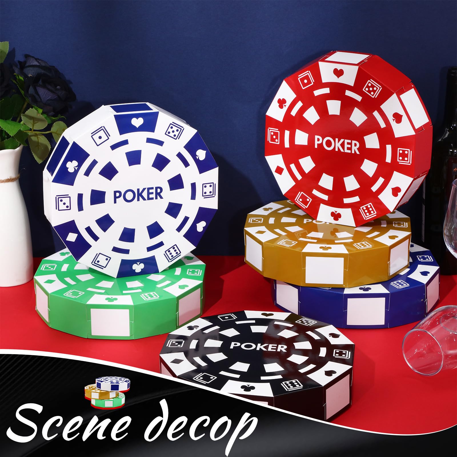Silipull 6-Pack Giant Poker Chip Favor Boxes – 9-Inch Casino Party Decorations for Game Night, Birthdays, and New Year