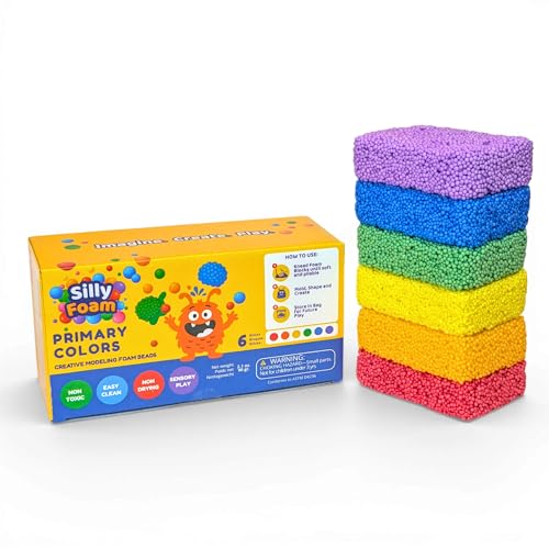 Silly Foam Creative Modeling Foam Beads - 6 Primary Colors, Non-Toxic, Mess-Free Sensory Play for Kids Ages 3+