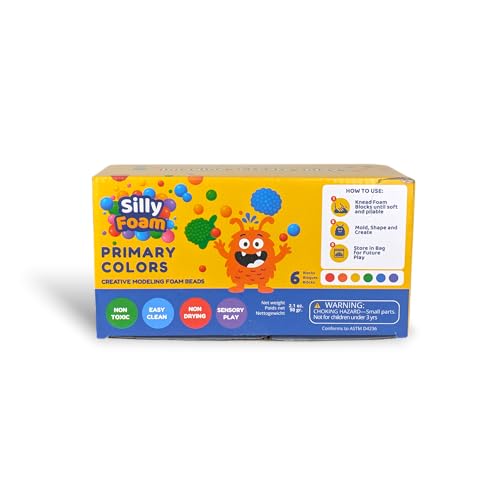 Silly Foam Creative Modeling Foam Beads - 6 Primary Colors, Non-Toxic, Mess-Free Sensory Play for Kids Ages 3+