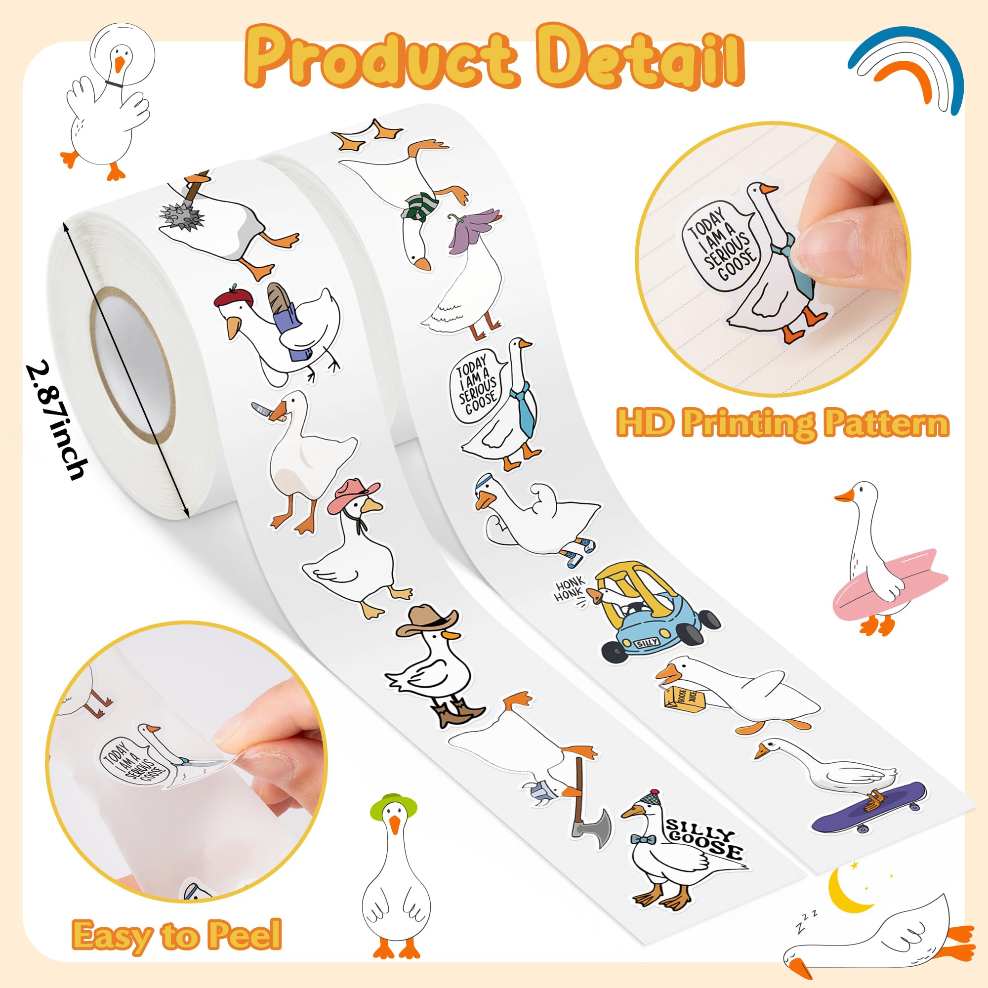 Silly Goose Roll Stickers - 2 Rolls 1000pcs 16 Styles Funny Vinyl Meme Decals for Car Laptop Cup
