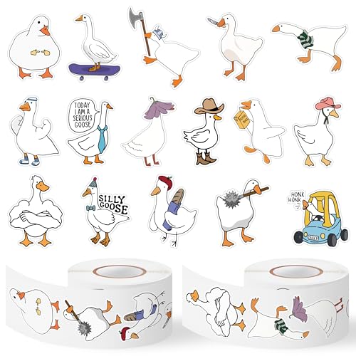 Silly Goose Roll Stickers - 2 Rolls 1000pcs 16 Styles Funny Vinyl Meme Decals for Car Laptop Cup
