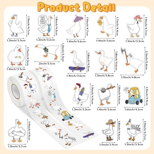 Silly Goose Roll Stickers - 2 Rolls 1000pcs 16 Styles Funny Vinyl Meme Decals for Car Laptop Cup