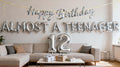 Silver 12th Birthday Balloon Set for Boys - JumDaQQ Almost a Teenager Banner & Number 12 Foil Balloons