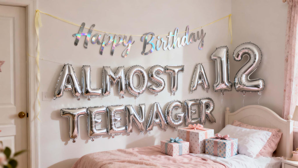 Silver 12th Birthday Balloon Set for Boys - JumDaQQ Almost a Teenager Banner & Number 12 Foil Balloons
