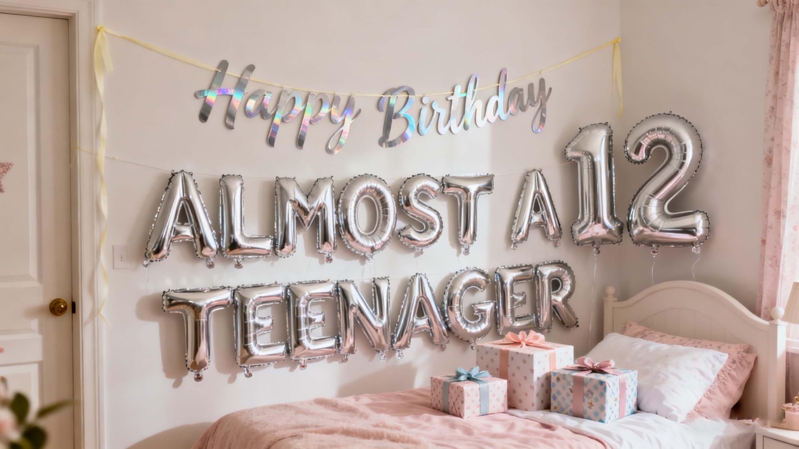 Silver 12th Birthday Balloon Set for Boys - JumDaQQ Almost a Teenager Banner & Number 12 Foil Balloons