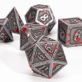 Silver Blood Metal DND Dice Set - 7-Piece Polyhedral Zinc Alloy RPG Dice with Carrying Bag