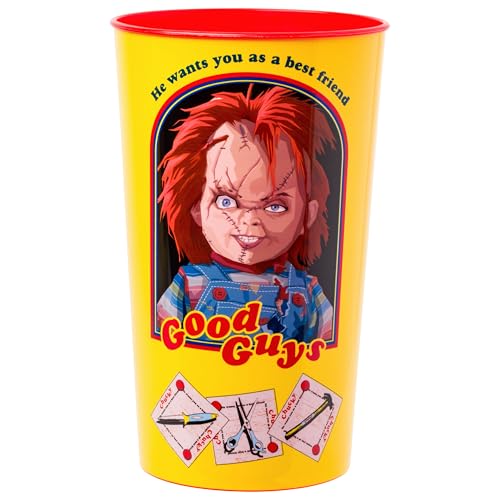 Silver Buffalo Chucky 'Good Guys' 4-Pack Plastic Cups – 22 oz, Officially Licensed Horror Drinkware