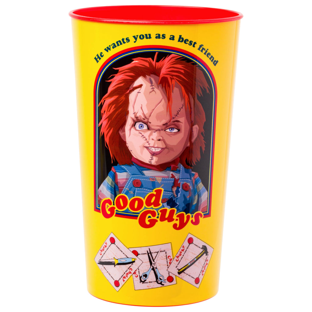 Silver Buffalo Chucky 'Good Guys' 4-Pack Plastic Cups – 22 oz, Officially Licensed Horror Drinkware