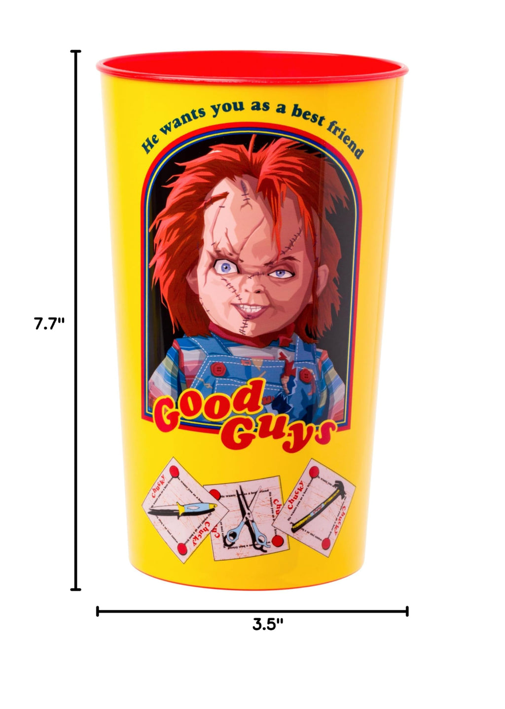 Silver Buffalo Chucky 'Good Guys' 4-Pack Plastic Cups – 22 oz, Officially Licensed Horror Drinkware