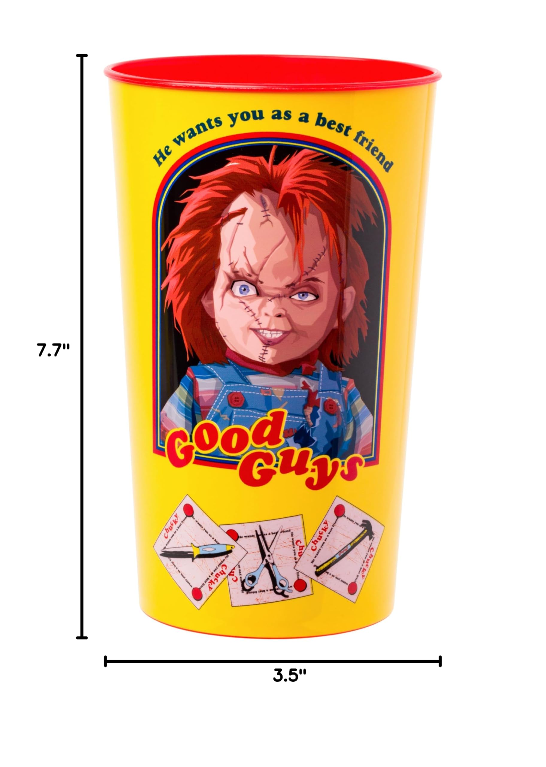 Silver Buffalo Chucky 'Good Guys' 4-Pack Plastic Cups – 22 oz, Officially Licensed Horror Drinkware