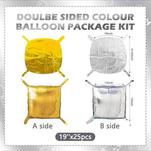 Silver Square Foil Balloons - 25 Pack Metallic Arch Kit for Party Decorations