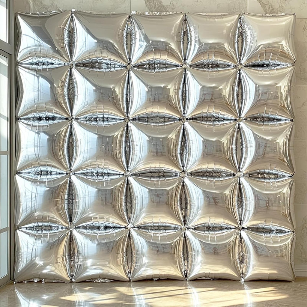 Silver Square Foil Balloons - 25 Pack Metallic Arch Kit for Party Decorations