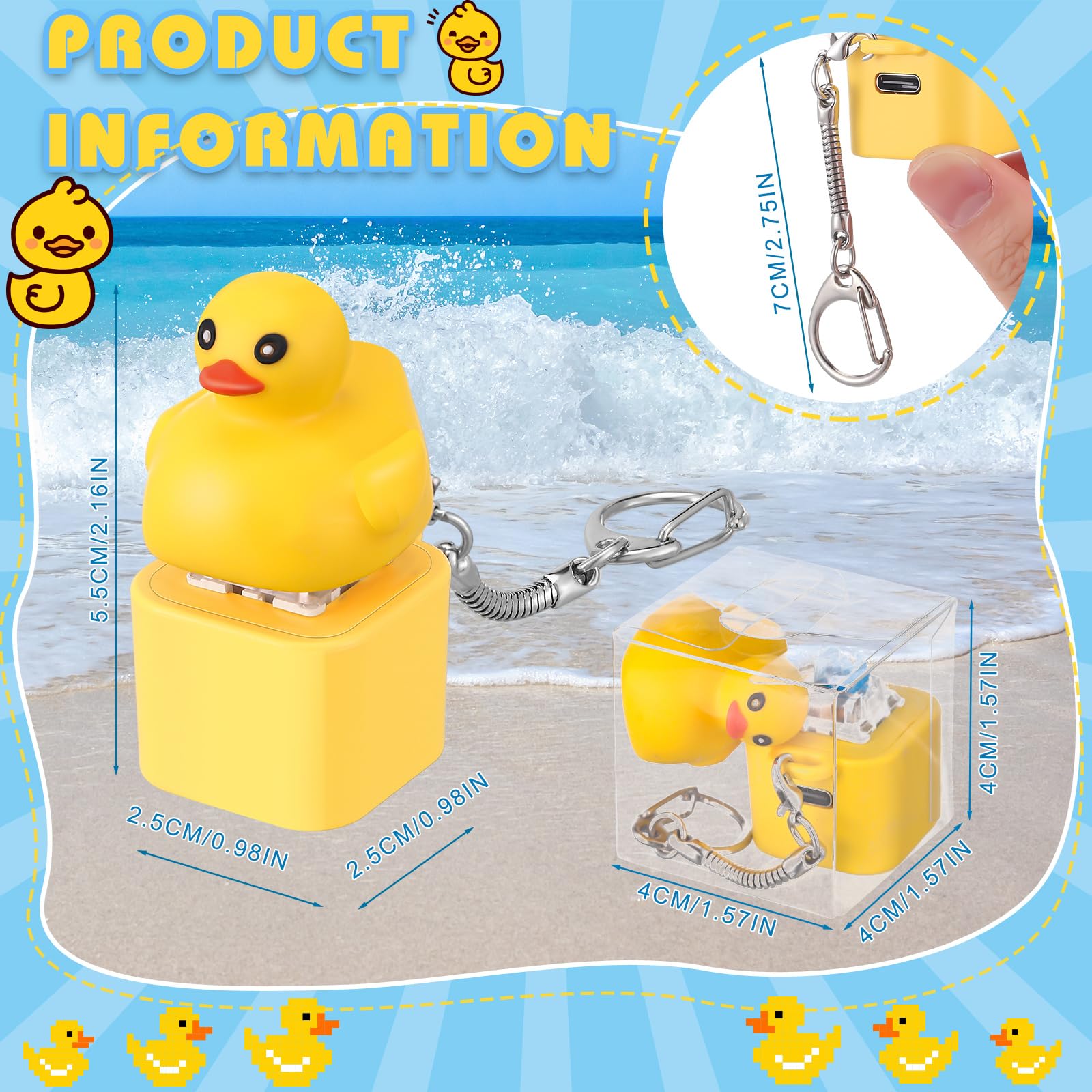Simgoing Rechargeable Quacking Duck Keychain Fidget with Colorful Lights – Stress Relief Toy