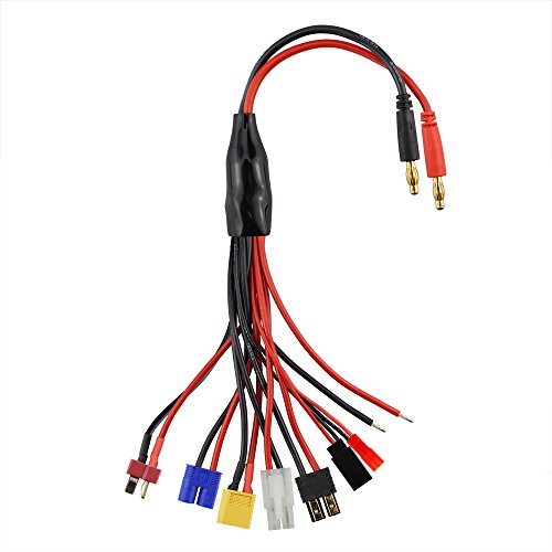 SIM&NAT 8-in-1 RC Lipo Battery Charger Adapter Cable with 4mm Banana Plug - Compatible with TRX, Tamiya, EC3, JST, Futaba, XT60, T-Dean
