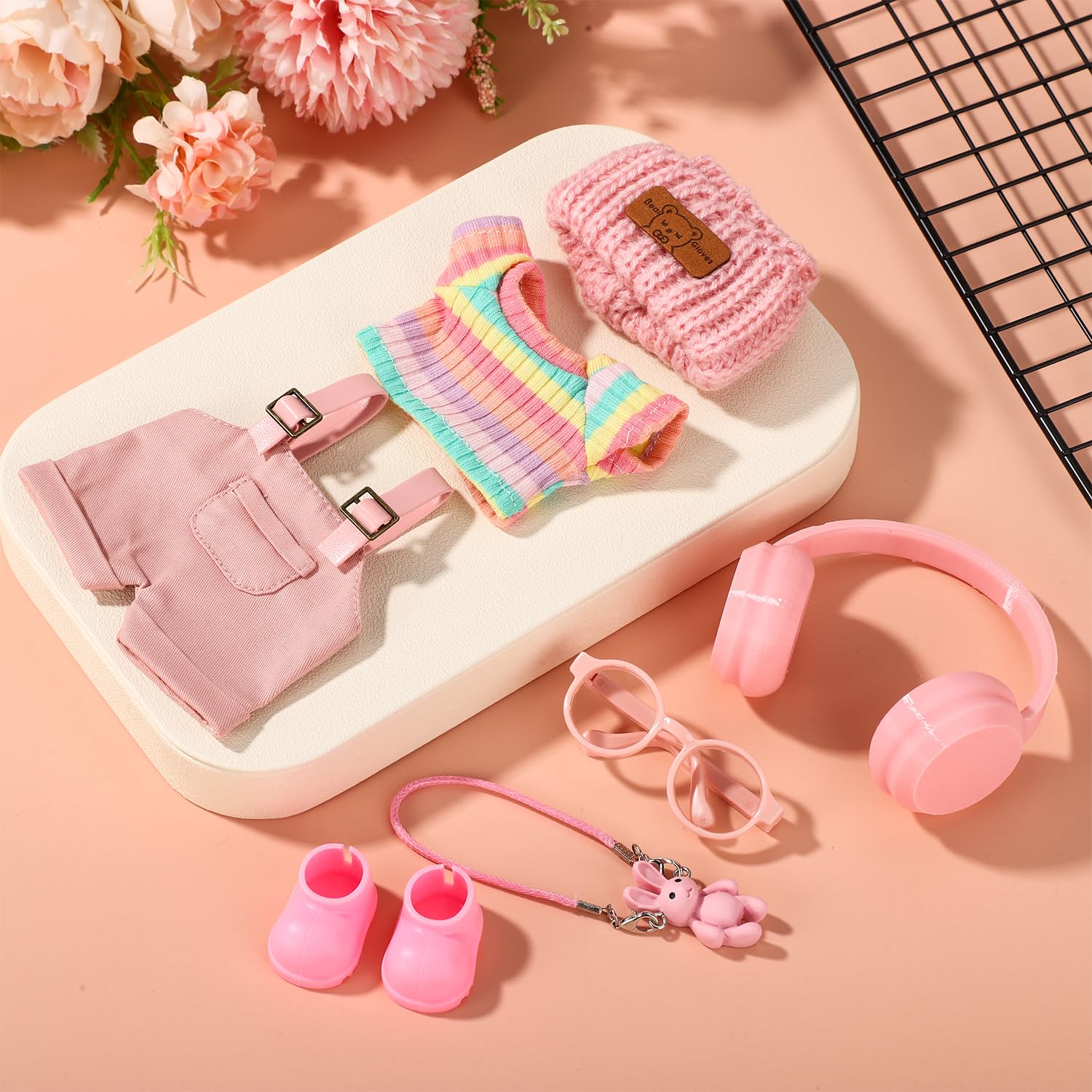 Sinbana 7-Piece Doll Clothes Set - Rainbow Outfit with Accessories for Dressing and Display