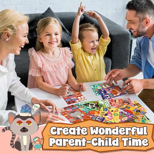 sinceroduct 100 Sheets Make a Face Stickers for Kids - 20 Animal Designs, Waterproof & Reusable DIY Stickers